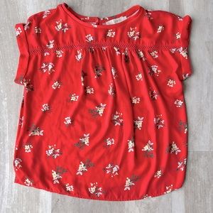 LOFT Floral Rolled Sleeve Blouse